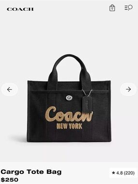 Coach Black Tote with Gold Script Accent